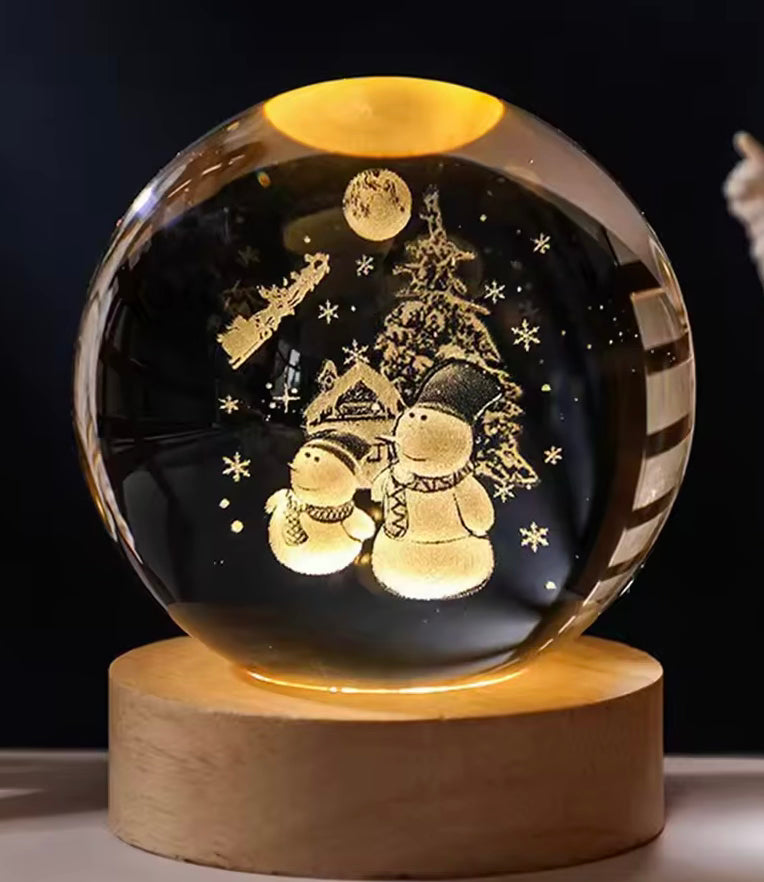Snowman - 3D Crystal Ball Ornament Christmas Tree Santa Claus Snowman Pattern Transparent Ball Ornament Without Base New Year Gifts