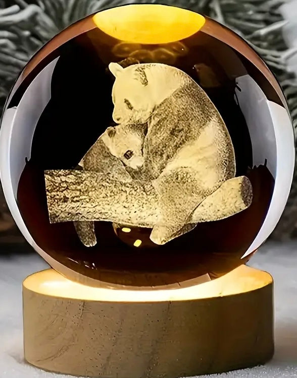 Panda- 3D laser engraving panda, crystal ball night light, modern polished glass decoration, Christmas