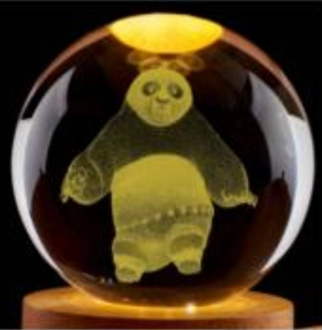 Panda Figurines-3D Crystal Ball Lamp with Wooden Base, Crystal Gifts for Girls and Boys, Laser Engraved Panda Glass Ball Night Light and Keepsake Paperweight