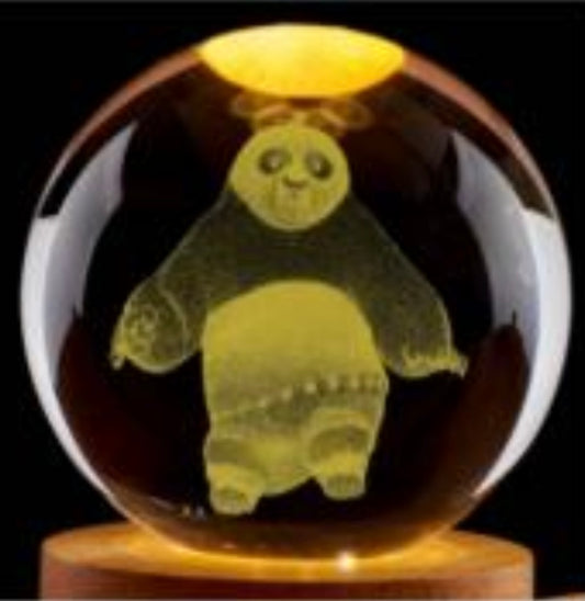 Panda Figurines-3D Crystal Ball Lamp with Wooden Base, Crystal Gifts for Girls and Boys, Laser Engraved Panda Glass Ball Night Light and Keepsake Paperweight