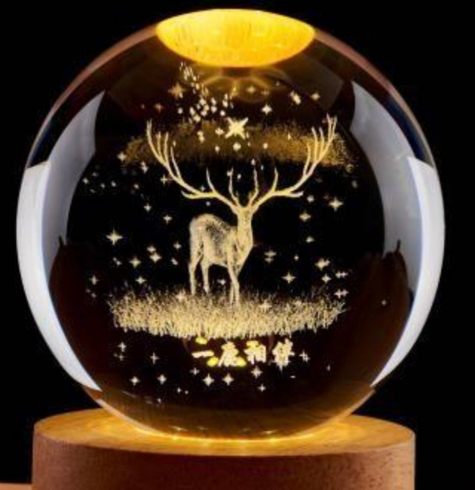 Deer-Crystal Ball, Creative Led Night Light, Astronomical USB Rechargeable Bedside Light, Glass Ball Deer Table Decoration Crafts
