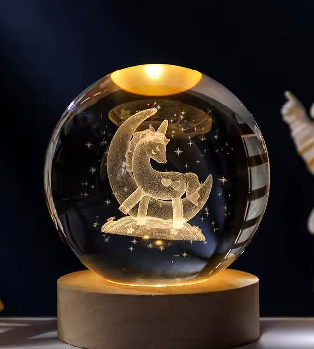 Cute Moon Unicorn Deer Gifts 3D Laser Engraving USB Night Lights Home Bedroom Decroation Galaxy Saturn Crystal Ball Night Lamp