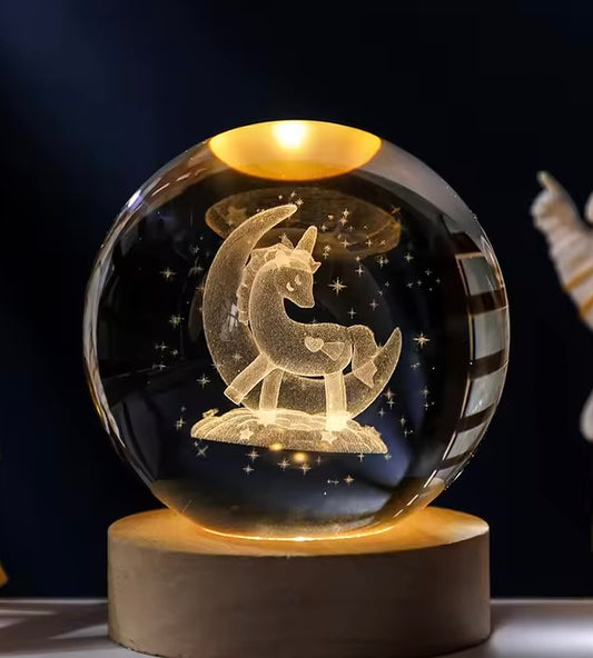 Cute Moon Unicorn Deer Gifts 3D Laser Engraving USB Night Lights Home Bedroom Decroation Galaxy Saturn Crystal Ball Night Lamp