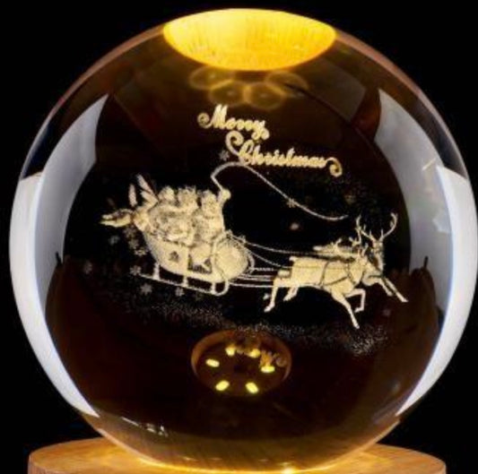 Western Magic Crystal 3D Ball -Christmas Laser Engraved Wapiti Miniature Glass Deer Sphere Paperweight Home Desk Decorative Ornament Birthday Dora Gifts Crystal Ball(with Crystal Base