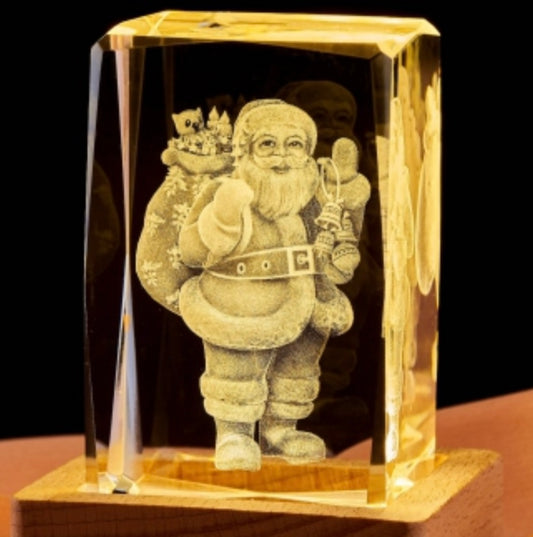 Santa Claus -3D laser-etched crystal sculpture, often sold as a paperweight or a collectible holiday decoration