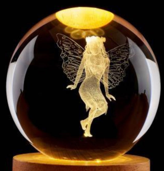 Arikyrist 3D Crystal Ball Lamp with a fairy figurine engraved inside