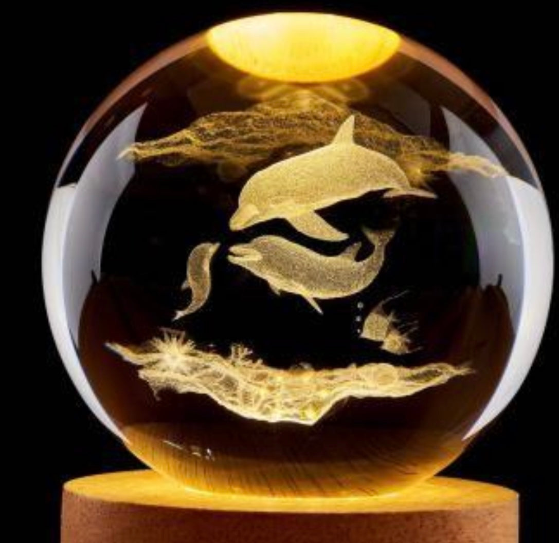 Dolphin -3D laser engraved crystal ball night light or paperweight