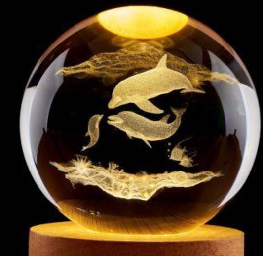 Dolphin -3D laser engraved crystal ball night light or paperweight