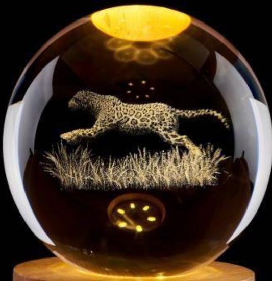 Tiger-Crystal 3D Ball Figurine Gifts for Him Husband, Collectible Glass Animal Art Sphere for Room with Warm Light Base, Keepsakes for Lion Lovers Home Decoration