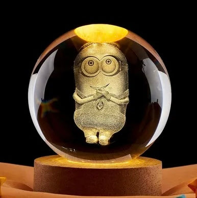 Minion character - 3D crystal ball night light featuring a laser-engraved