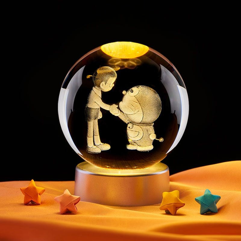 Doraeman 3D Crystal Glass Pokeball Orb and LED Light Stand Perfect Kids Gift