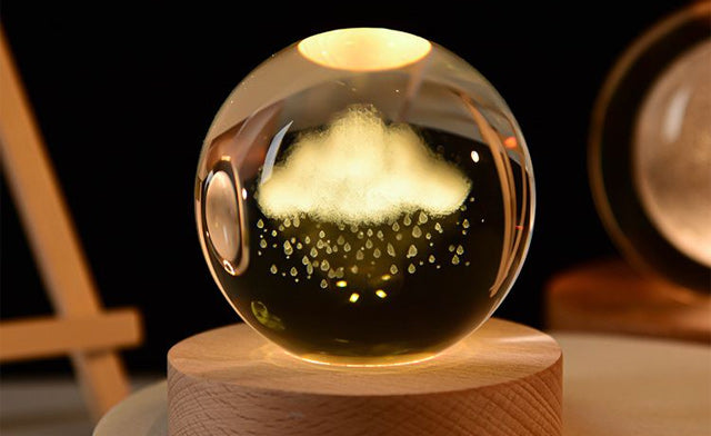 Rain Cloud -Crystal Ball Night Light, Crystal Ball with Wooden Base, Galaxy Crystal Ball Crafts Astronomy Space for Kids Home Decoration
