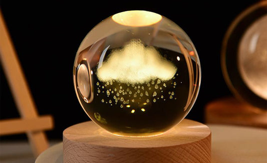 Rain Cloud -Crystal Ball Night Light, Crystal Ball with Wooden Base, Galaxy Crystal Ball Crafts Astronomy Space for Kids Home Decoration