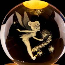TINKERBELL-3D Crystal Ball Lamp Decor Glass Sphere Paperweight with LED Wooden Base, 3D Laser Engraved Glass Fairy Figurines Night Light Gifts for Home Office Decor